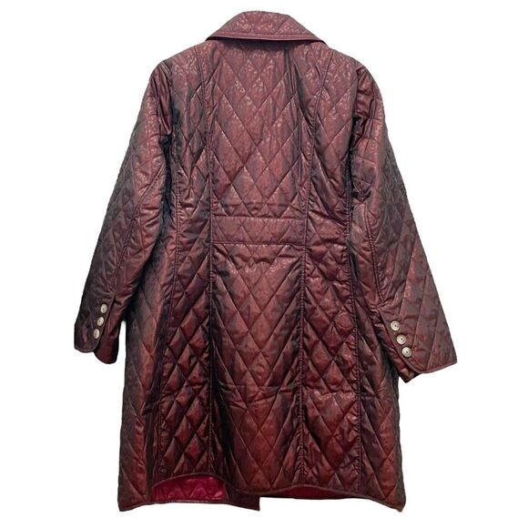 Chico’s Long Quilted Animal-Print Midi Coat Shimmer Burgundy Size 3 | XL 16-18 - Picture 4 of 16